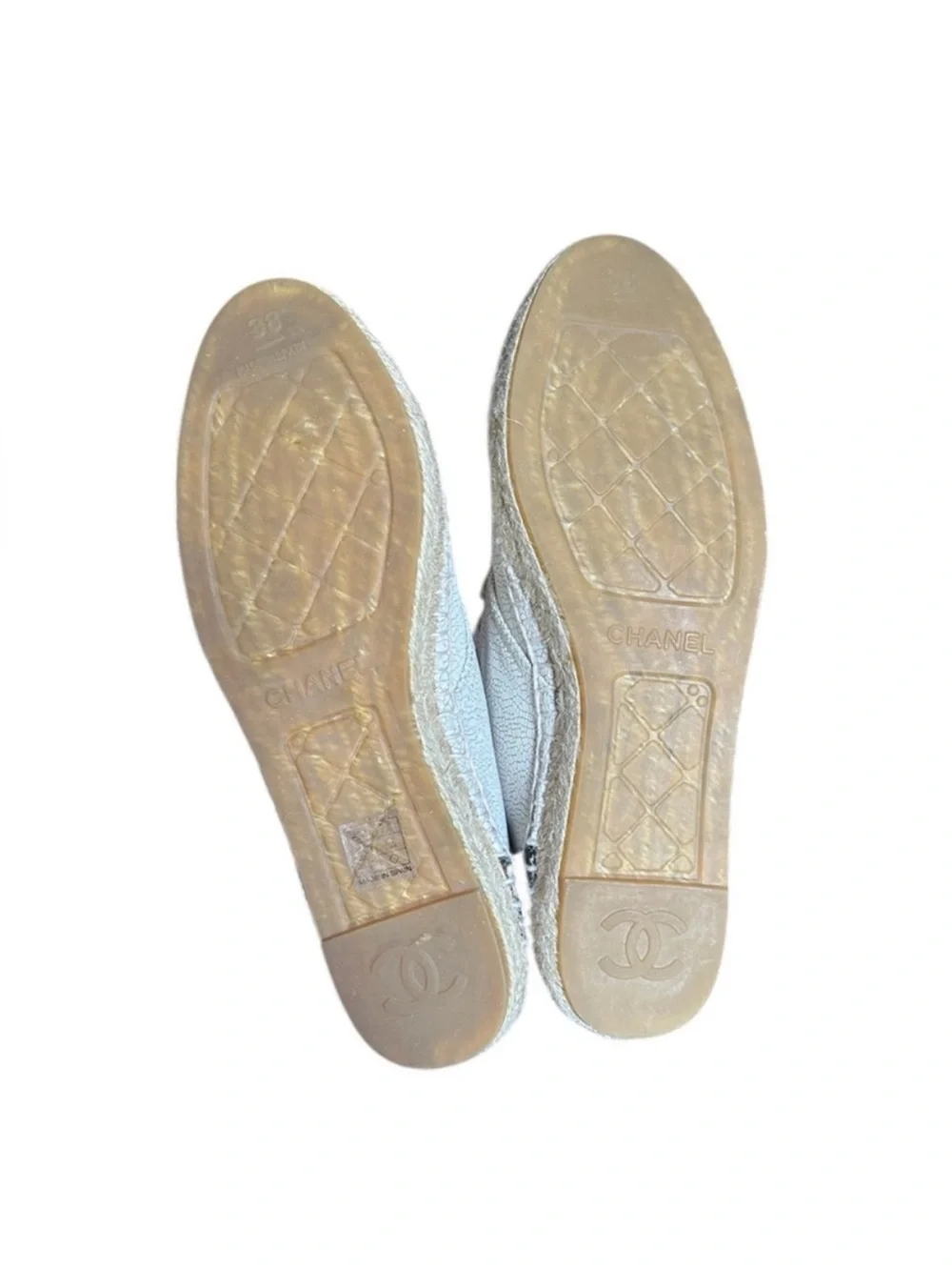 CHANEL ICONIC LOGO CRACKLE ESPADRILLE SNEAKERS RETAIL 995